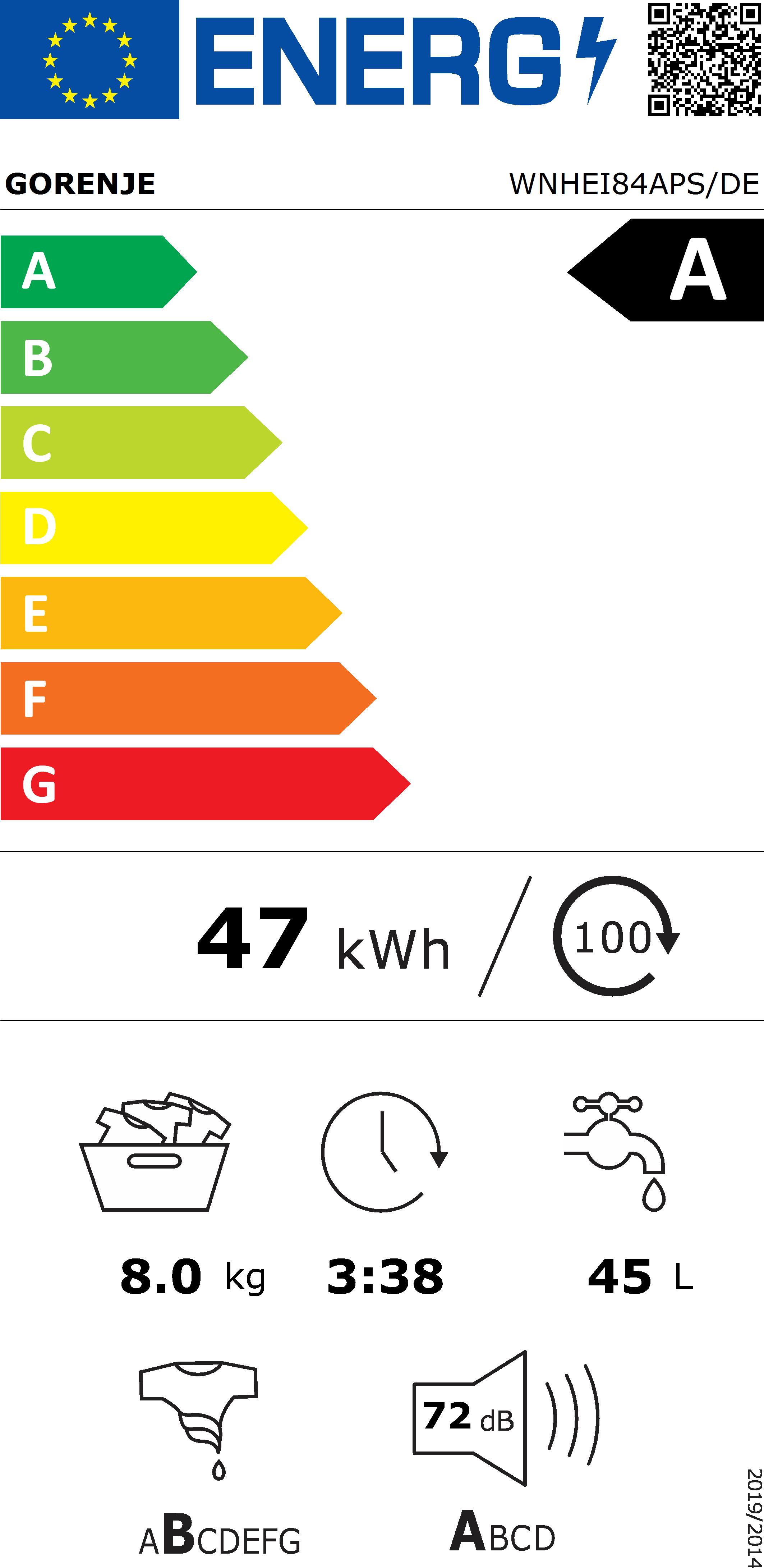 Gorenje WNHEI 84 APS/DE Waschmaschine 8 kg - 1400 U/min