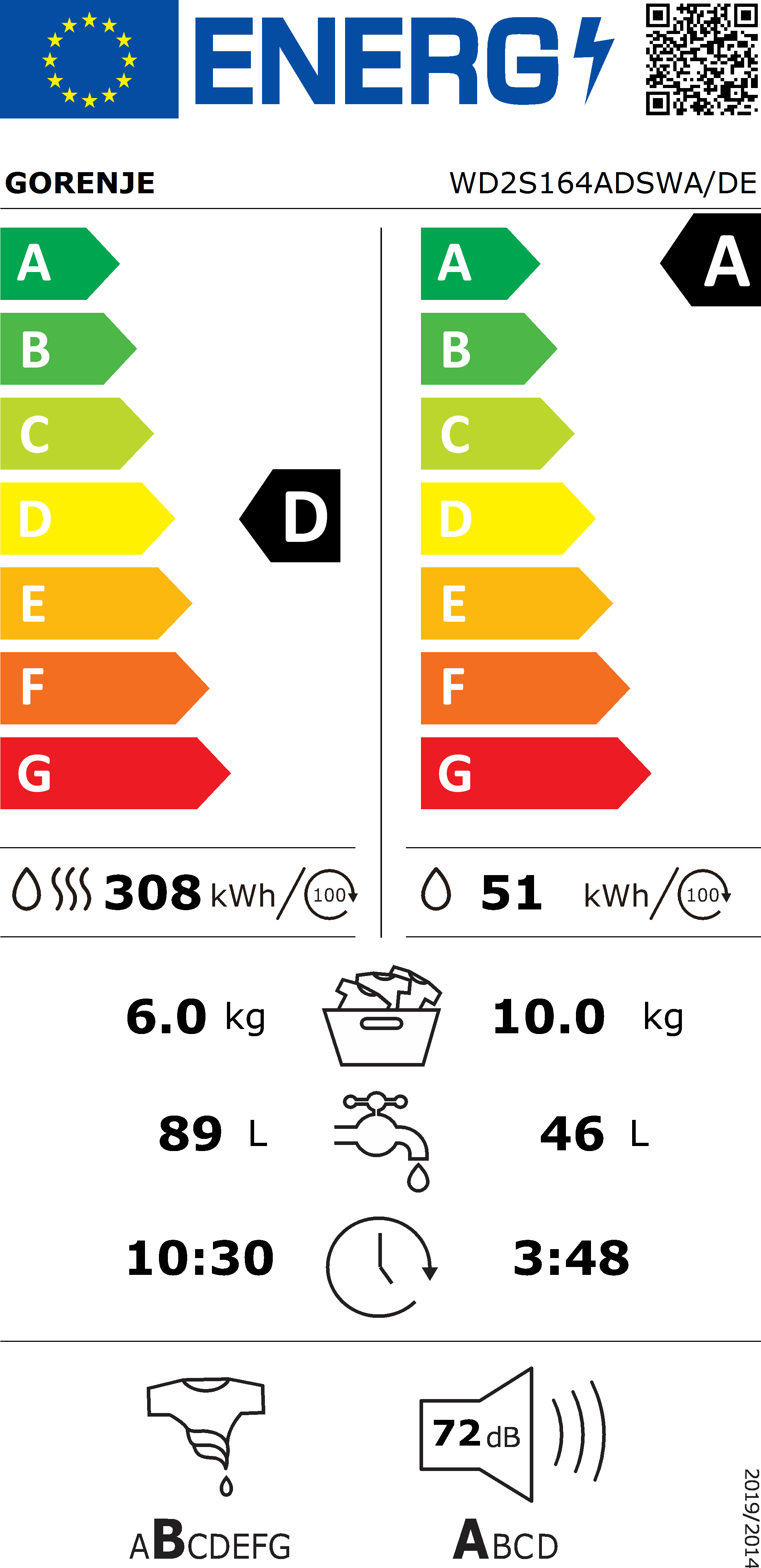 Gorenje WD 2S 164 ADSWA/DE Waschtrockner 10 / 6 kg - 1400 U