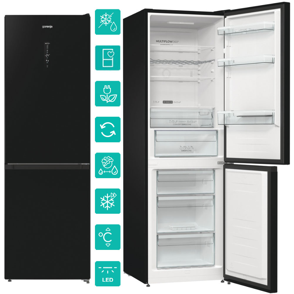 Gorenje NK 79 B0 DBK NoFrost Kühl-/ Gefrierkombination - Schwarz - 185cm - SONDERAKTION