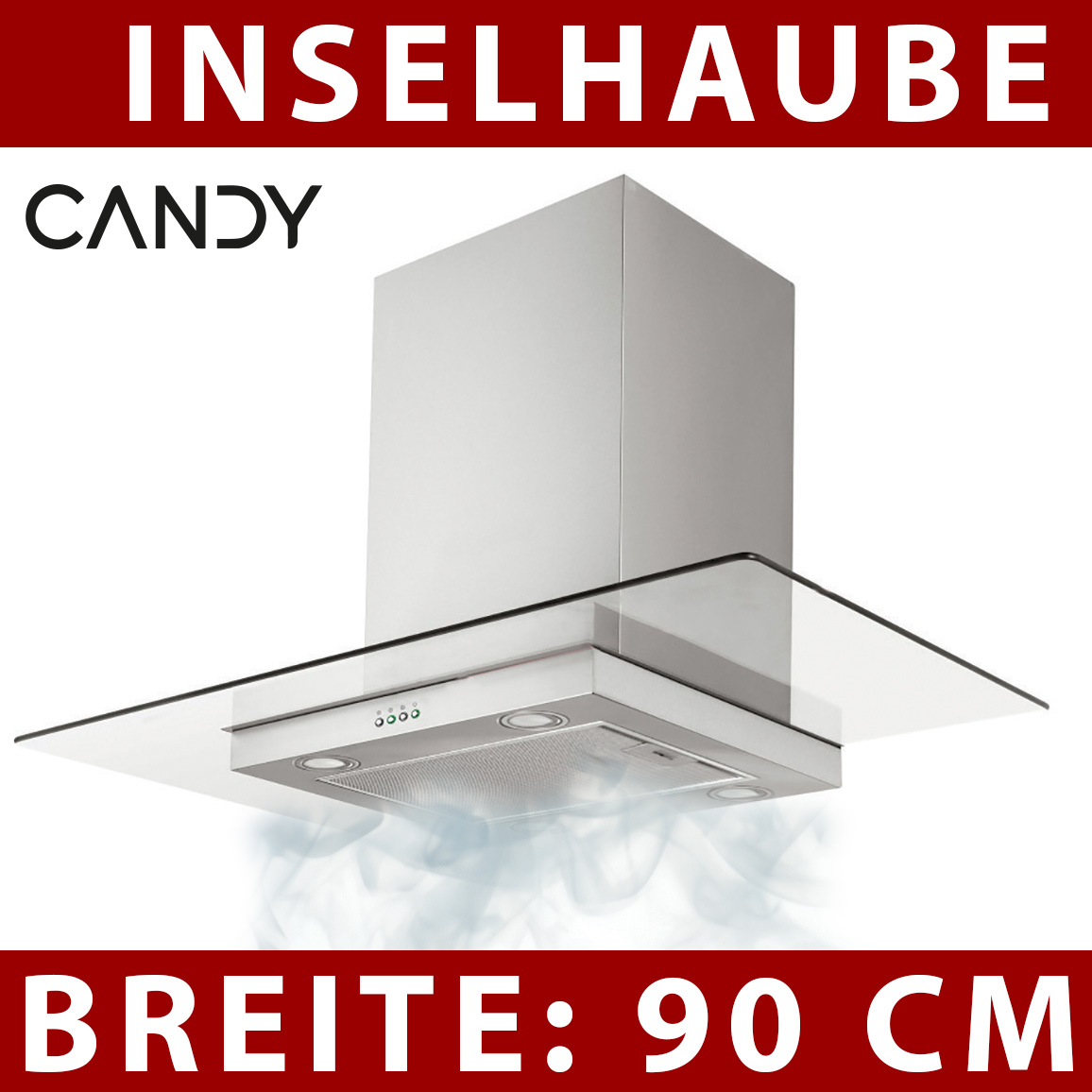 Candy CVMI 900 X Dunstabzugshaube Inselhaube 90 cm - Edelstahl / Glas